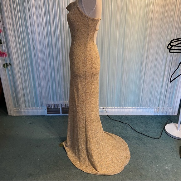 Vintage Gold Sparkle Glitter Open Back Fish Tail Sexy Party Halter Dress - Picture 16 of 17